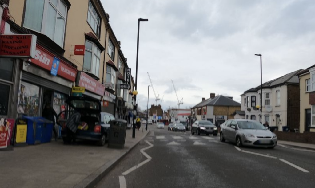 A car parked on the pavement on Boston Road