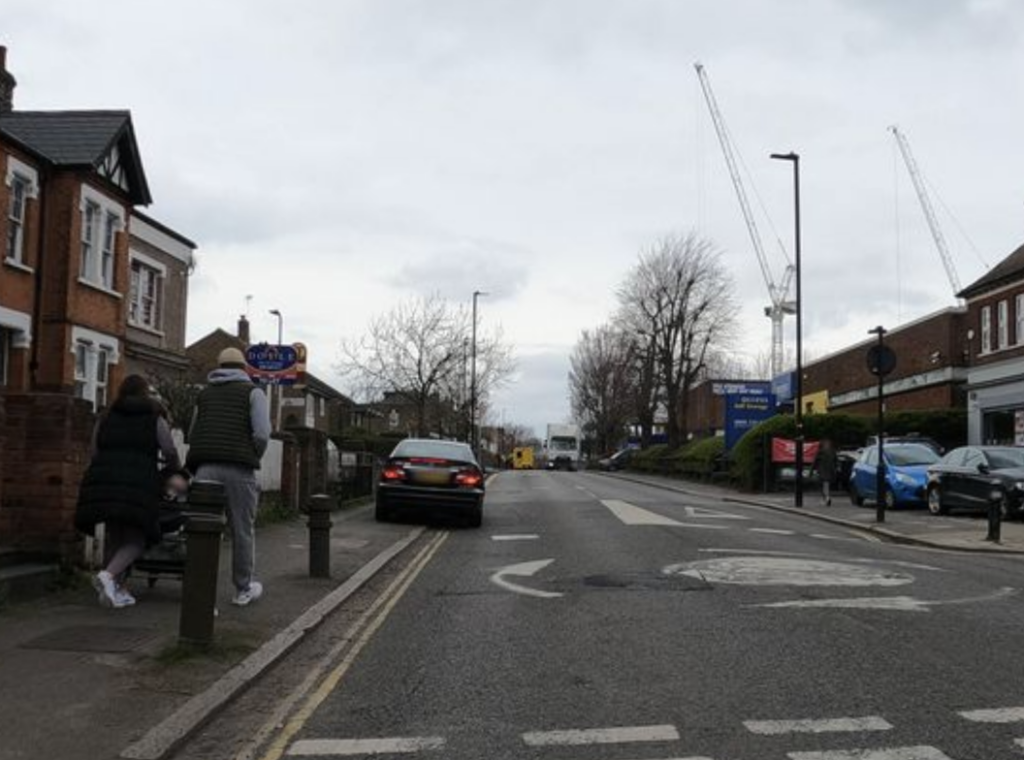 A car parked on the pavement on Boston Road